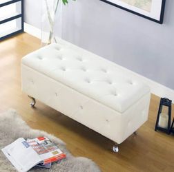 Modern White Storage Bench with Tufted Design