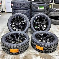 22x9 Snowflake Wheels Gloss Black 33x12.50R22 RDR M/T Tires-We Finance