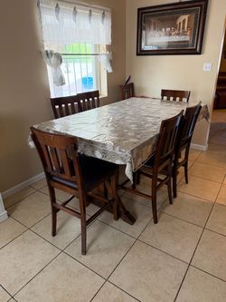 Dark Wood Counter Height Dining Table with 6 Chairs