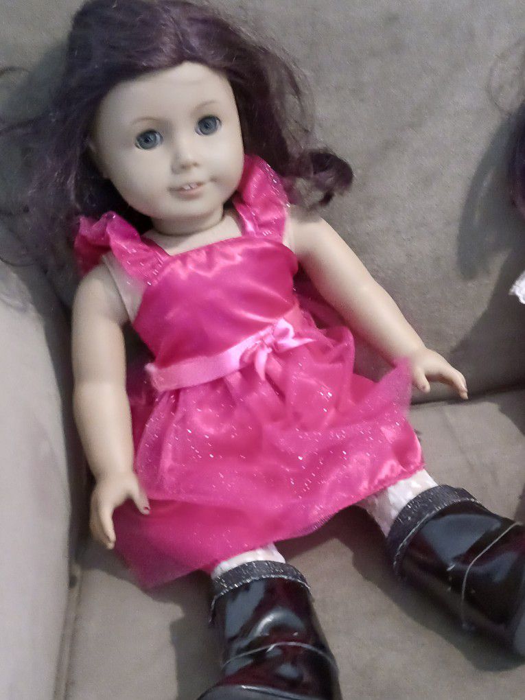 American Girl Doll In Pink taffeta Dress With Boots