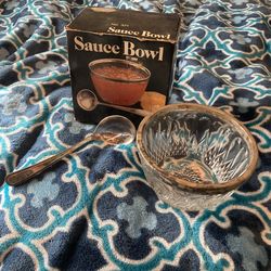 Leonard Silver And Crystal Sauce Bowl And Serving Spoon