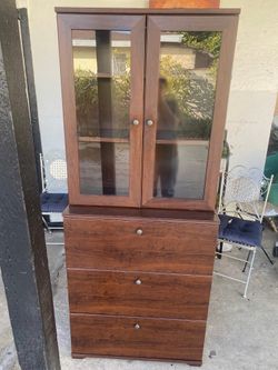 Solid Wood Glass-Front Cabinet with Drawers