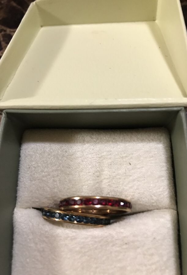 Gold Plated two rings with real stones . Size 8