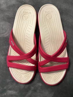 Crocs Women's Wedge Pink Slide Sandals - Comfortable Cross-Strap Design