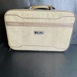 Vintage 1970s Suitcase Jordache Tweeded Luggage Travel Bag Brown/Sand Medium