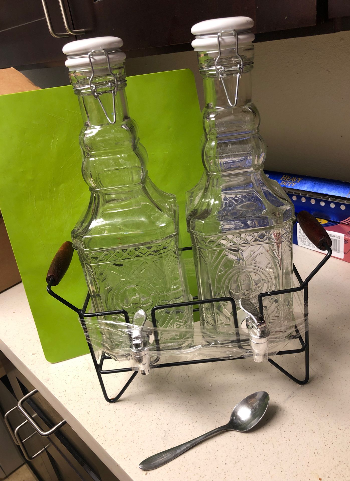 Vintage liquor bottles new-w /server and carrier stand2 litr each
