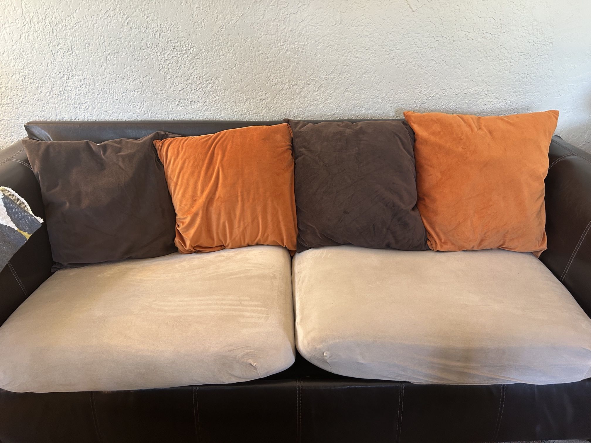 Brown and Tan Leather Microfiber Couch