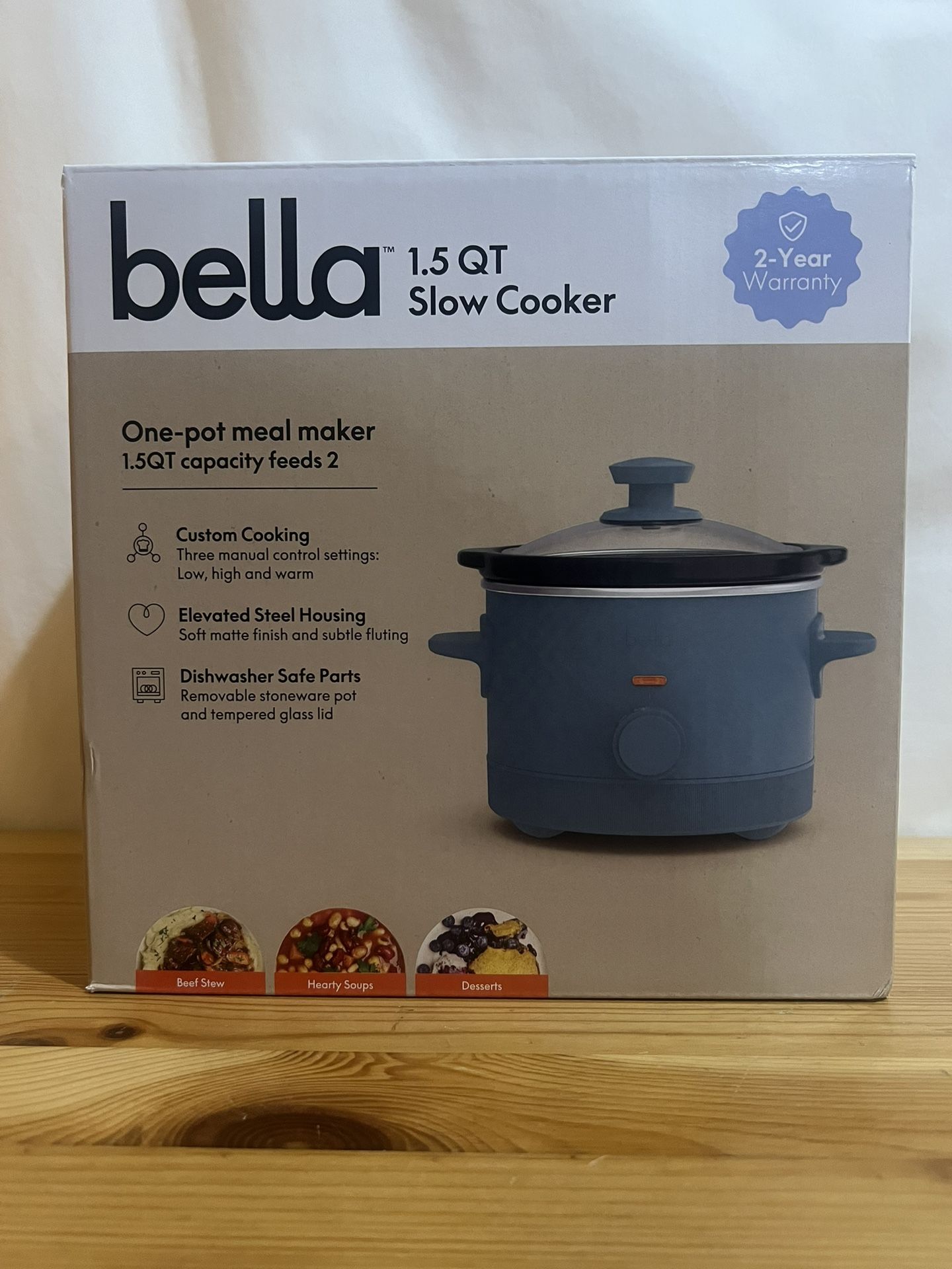 bella 1.5 Qt Slow Cooker with 3 Heat Manual Control, EverGood™ Ceramic Nonstick Coating, Dishwasher Safe Stoneware Pot and Tempered Glass Lid, Tangle