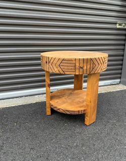 Handcrafted Solid Wood Rustic End Table / Side Table with Carved Details