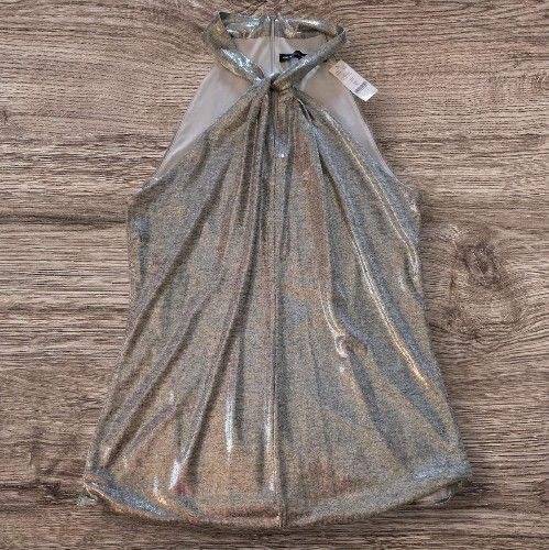 White House Black Market Twist Neck Sleevepess Halter Size Medium Chrome New