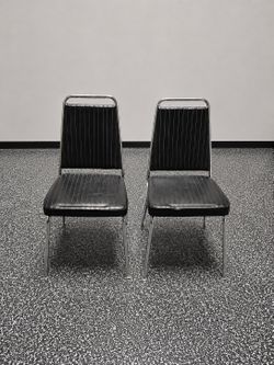 Pair of Mid-Century Modern Chromcraft Style Black Vinyl & Chrome Dining Chairs