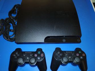 PlayStation 3 slim console, 2 controllers, 5 games. Everything works great.