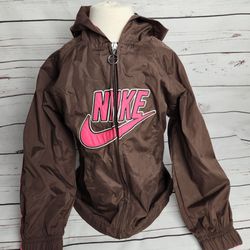 Nike Brown and pink girls windbreaker Jacket size 5 . 