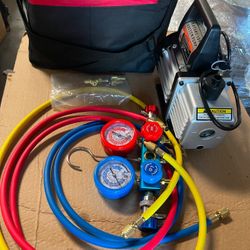 3CFM 1/4 HP AC Vacuum Pump HVAC R134a R12 R22 R410a Car A/C Refrigeration Manifold Gauge Kit  Hoses Set Air Condition 
