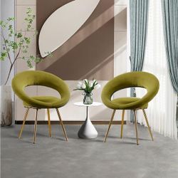 Metal Moderne Tilt Conversation Lounge Chair Lounge Chair in Green with Gold Plated Legs 