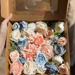 Pink Peachy Pink Blue Artificial Flowers with Stems For DIY Wedding Decor, Centerpieces, Baby Shower, Bridal Shower, Wedding 