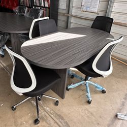 Office Brown Small Conference Table With Chairs Set