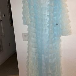 Blue Long Ruffled Robe 