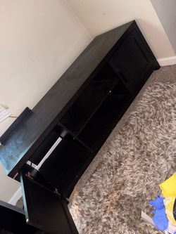 Black Wood TV Stand with Open Shelves