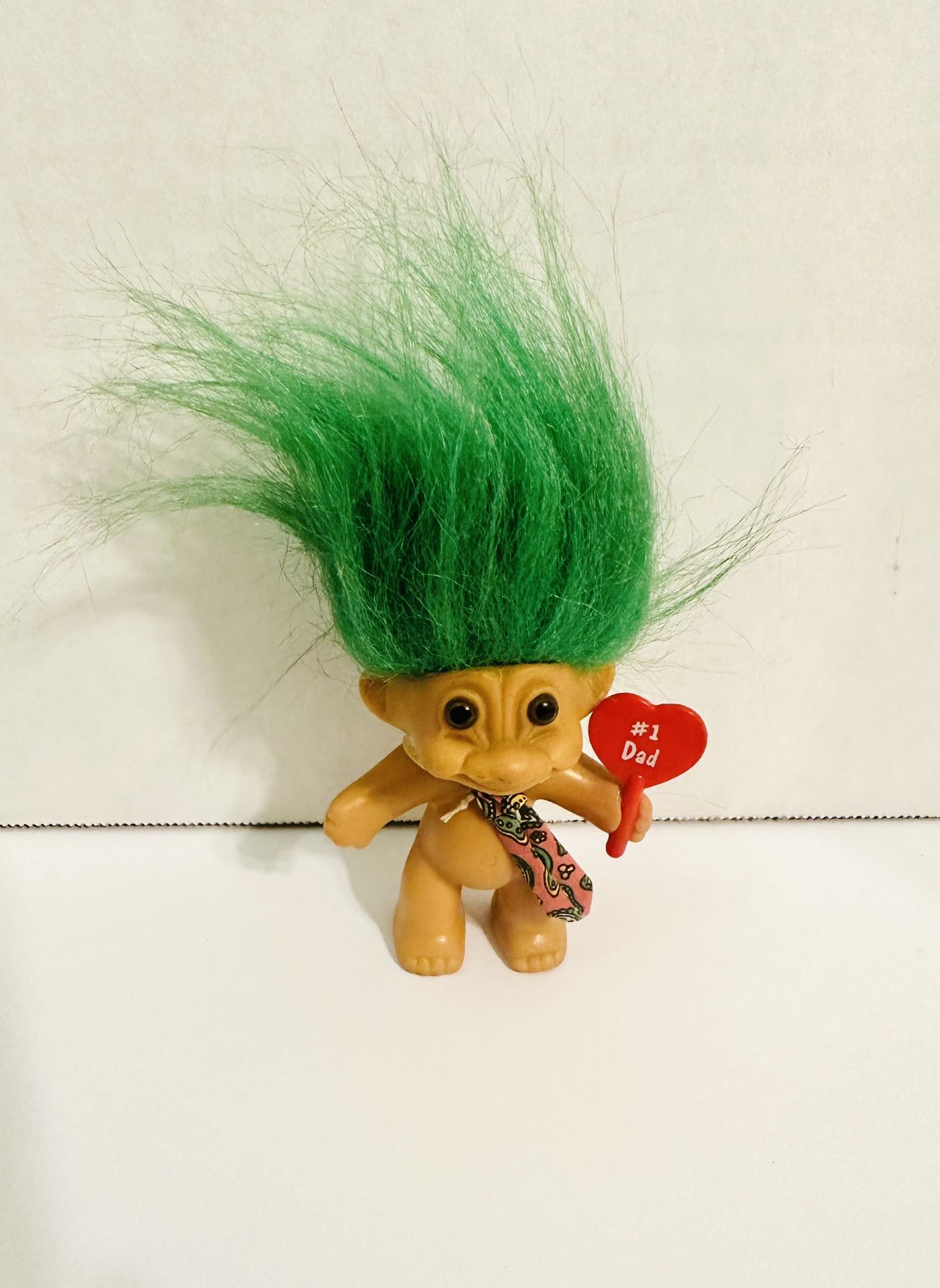 Vintage 1990s Troll Doll Green Hair #1 Dad Heart Tie
