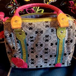 Gray Jacquard heart Satchel purse handbag