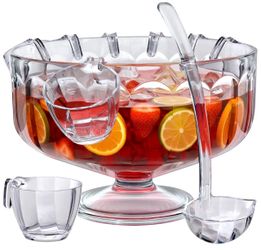2-Gallon Acrylic Punch Bowl Set with 8 Cups & Ladle – Party & Wedding