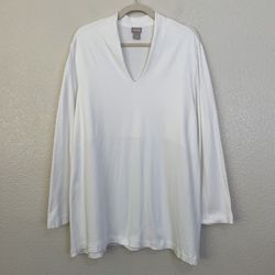 Chico's 100% Pima Cotton White V-neck Long Sleeves Tunic Top, Size XL