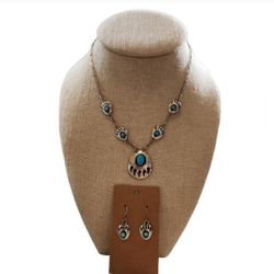 Vintage Handcrafted Navajo Sterling Silver 925 Bear Claw Necklace Earrings