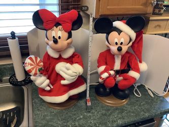 Walt Disney Best Christmas Mickey Mouse and Minnie Mouse Animaltronic Animated motionette. Both in excellent and working condition standing approximat