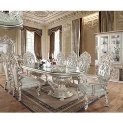 All Wood Antique dinning glass table & 6 Chairs Include