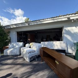 Modern Furniture – Bouclé Power Sofa, Chairs, Queen Bed & TV Stand (Great Condition!)