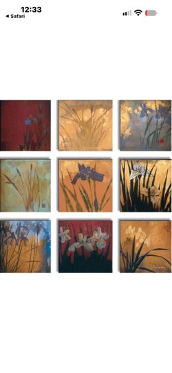 9 PIECES 12"x12" each IRIS NINE PATCH II by DON LI-LEGER - 9PC SET FLORAL CANVAS
