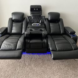 “Ashley Furniture “Party Time Black Leather Power Recliner Sofa Set W/ Storage And Power Outlets