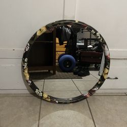 Boho Flower Design Round Mirror – Bedroom / Entryway Accent