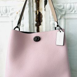 Coach Gorgeous Charlie Colorblock Pink Beige Leather Bucket Shoulder Bag 89100
