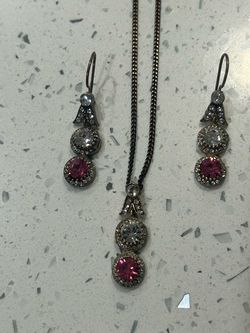 Swarovski Crystal Necklace & Matching Earrings Set, Pink & Clear Vintage Style