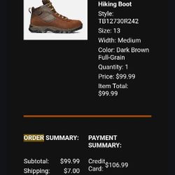 Timberland Mt Madsen Hiking boots, Size 13
