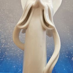 Angel Figurine White Open Sleeves w/ Wings Ribbon 9.5” Tall