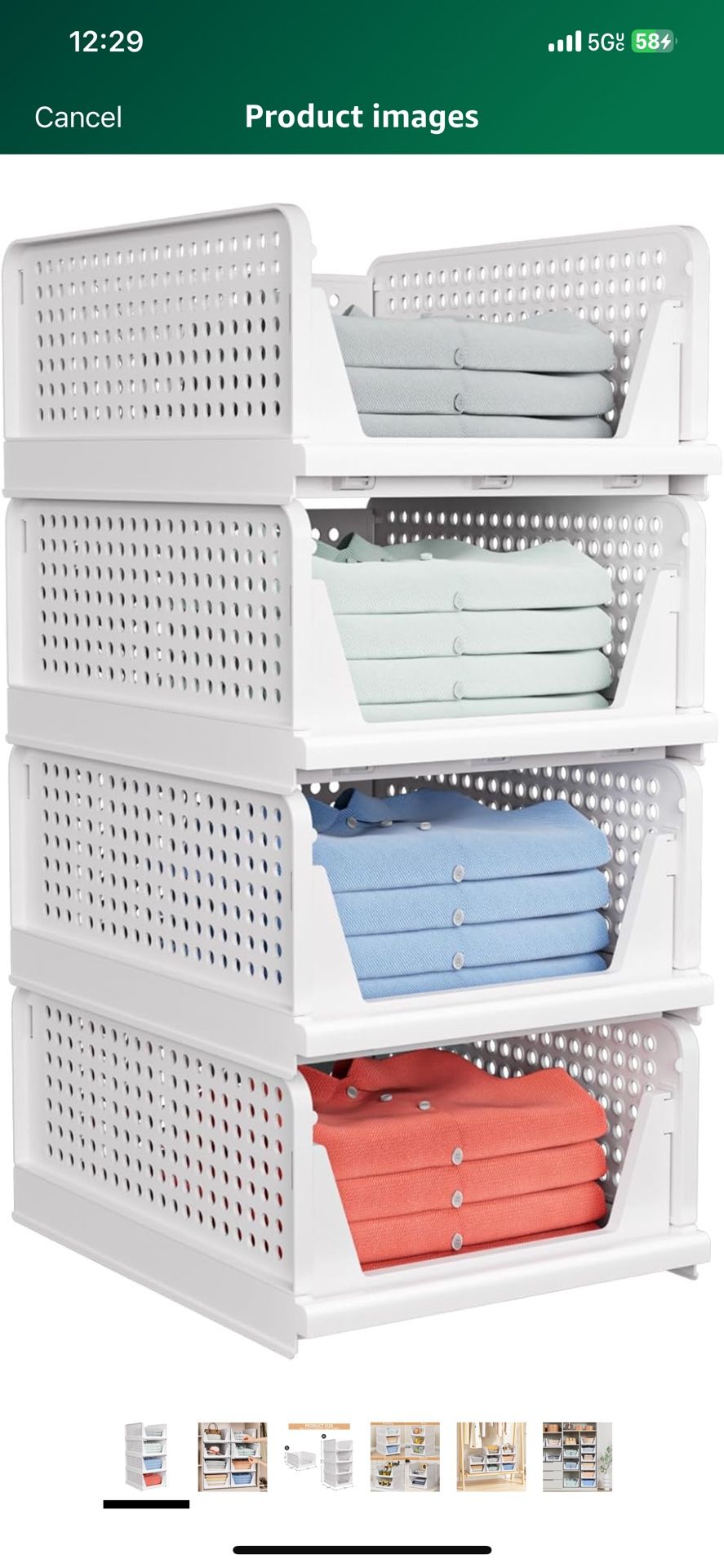 4 Pack Stackable Closet Storage Basket - Stackable Storage Bins, Multifunctional & Foldable Closet Organizer Divided, Wardrobe Cupboard Space-Saving C