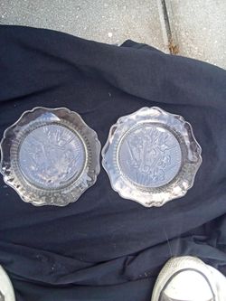 Iris and Herringbone pressed clear crystal glass plate made by the Jeannette Glass Company around 1935