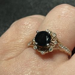 14K Rose Gold Black Sapphire & Diamond Engagement Ring