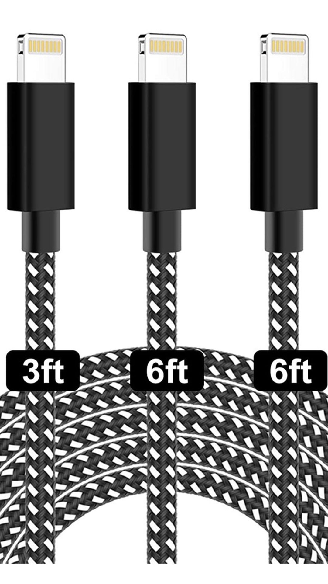 PLmuzsz 5Pack[3/3/6/6/10ft] Nylon Braided iPhone Charger MFi Certified Lightning Cable Fast Charging&Syncing Long Cord Compatible iPhone 11Pro Max/11P
