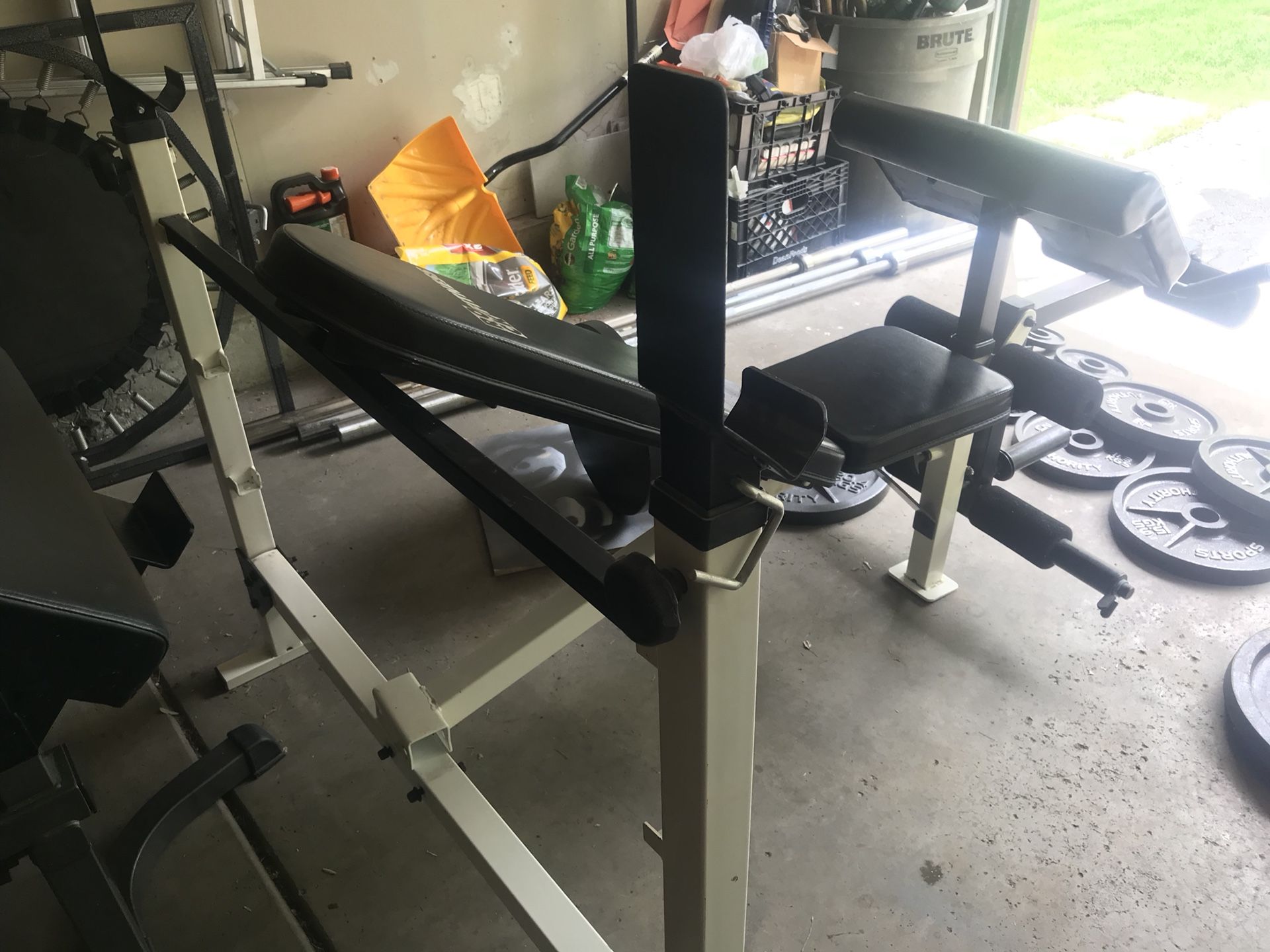 Rock Fitness weight bench with leg/ curl and preacher. BENCH ONLY