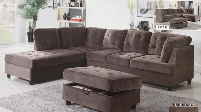 NEW 3-pcs Sectional Sofa Set (Ottoman is included) Espresso