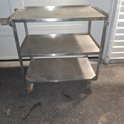 Stainless steel  rolling   cart with handle (35 3/8" L x  21" W x 37 1/4")