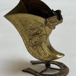 Vintage Ornamental  Brass Conquistador Style Stirrup Shoe on Horseshoe Stand