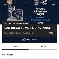 (4 Supporters Tickets) 5/16 San Diego FC vs Cincinnati FC