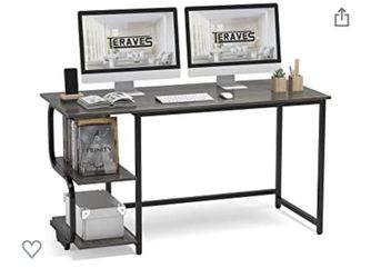 Teraves Reversible Computer Desk for Small Spaces with Shelves,55 inch Gaming Desk Office Desk for Home Office