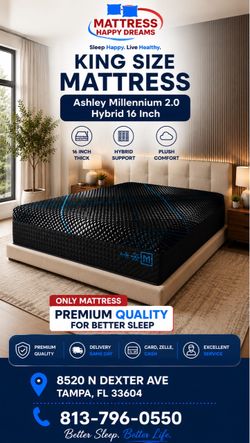 King Size Mattress Ashley Millennium 2.0 Hybrid 16 Inch - Direct From Factory - Same-Day Pickup & Delivery Available