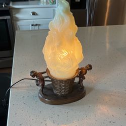Beautiful Antique Opal Flame Light With Brass Base
